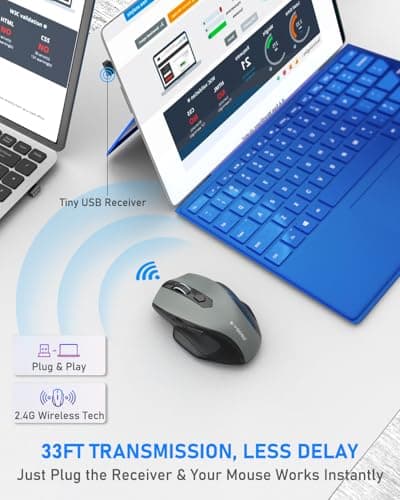 E-YOOSO Wireless Mouse, 2.4G USB Computer Mouse with 5 Levels 4000 DPI, 18 Months Battery Life, Ergonomic Grips, 6 Buttons Large Optical Mouse for Laptop, Mac, PC, Chromebook, Notebook (Gray)