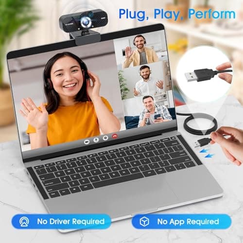 1080P HD Webcam with Microphone, Noise Cancellation, Privacy Cover, Wide-Angle Lens, Auto Light Correction, Plug & Play USB Webcam for Laptop, Desktop, PC, Mac, Zoom, Skype, Streaming Black