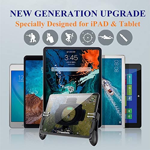 PUBG Controller for iPad, 4 Triggers [6 Finger Operation] Sensitive Shoot Aim Trigger Gamepad Grip, Support 9.7-12.9 inch iPad & Tablet (Thickness < 10mm)