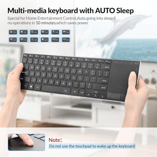 Rii Wireless Bluetooth Keyboard,Multi Device Rechargeable Stainless Steel Ultra Slim Keyboard with Multi-Touch Touchpad,Compatible with PC, Mac, Laptop(2.4G+BT New)