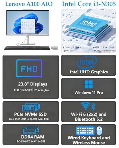 Lenovo 24 All-in-One Desktop Computer for Home Office, 23.8" FHD Business AIO, Intel 8-Core Processor (Beat i3-1115G4), 32GB DDR4 RAM, 1TB PCIe SSD, WiFi 6, Bluetooth 5.2, Windows 11 Pro, Vent-Hear