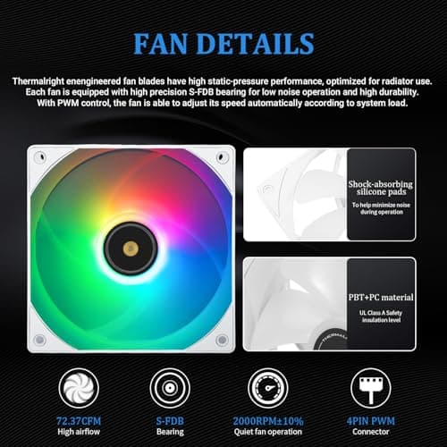 Thermalright Frozen Notte 360 White ARGB V2 Water Cooling CPU Cooler, 360 Specification CPU Liquid Cooler,3 PWM Fans, S-FDB Bearings, Suitable for AMD:AM4/AM5, Intel LGA 1851/1700/115X/1200/2011