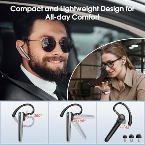 Bluetooth Headset V5.3, Wireless Headset with ENC Noise Canceling Mic, 120Hrs Talk Single-Ear Bluetooth Earpiece, LED Display, IP7 Waterproof Hand-Free Earphone for Business/Trucker/Driver