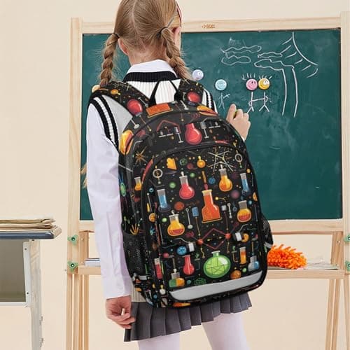 Cartoon Chemistry Backpack Kids School Bag Lightweight Laptop Backpack Elementary Capacity Student Bookbags for Travel Daypack with Reflective Stripes