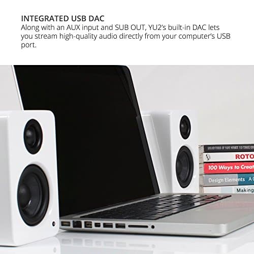 Kanto YU2GT PC Gaming Desktop Speakers | 3" Composite Drivers | 3/4" Silk Dome Tweeter | Class D Amplifier | 100 Watts | Built-in USB DAC | Subwoofer Output | Pair | Gloss Teal