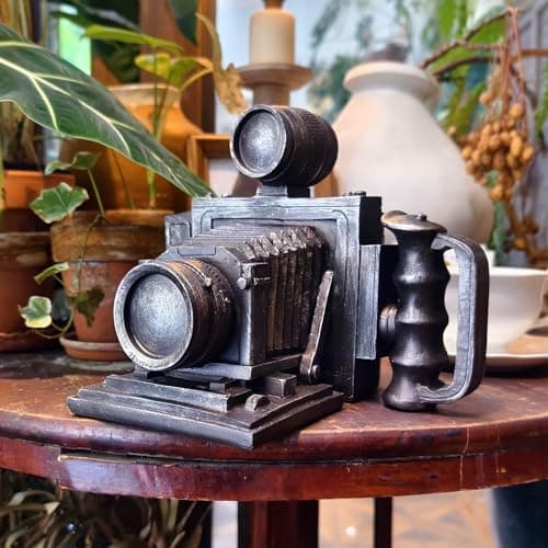Vintage Camera Model Silver Gray Camera Replica Camera Model Nostalgic Collective Statue Resin Ornament Cents Penny Piggy Bank Decoration for Desktop Bar Office Showcase Prop Unique Gift