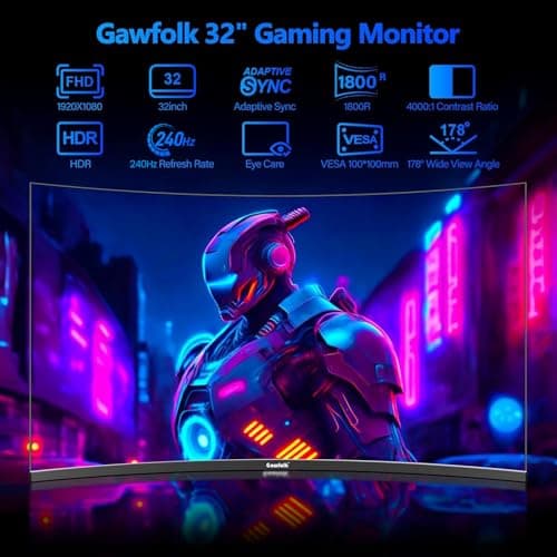 32 Inch Curved Gaming Monitor 240Hz, 1800R PC Monitor Full HD 1080P, Frameless Computer Dispaly with Freesync and Eye Care Technology, Wall Mountable