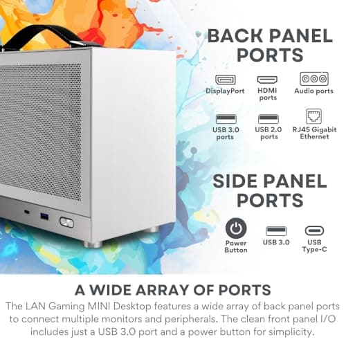 LAN Gaming Desktop (8.1L Small & Light, RTX 5070 12GB, AMD Ryzen 7 8700F, 32GB DDR5 RAM, 2TB NVMe SSD, Internal WiFi + Bluetooth, Windows 11 Pro) Best Mini ITX SFF Computer (White)