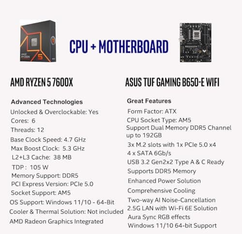 Micro Center AMD Ryzen 5 7600X CPU Processor with ASUS TUF Gaming B650-E WiFi AM5 ATX Motherboard