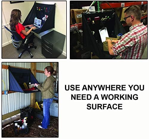 Mini Portable Standing Desk, Workbench, Work Station, Storage for Jobsite, Garage, Office, Shop, Hanging Work Surface, Black (WS3700)