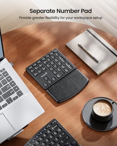 ProtoArc Wireless Ergonomic Keyboard, EK04 2.4GHz Wireless Ergo Keyboard with Separate Numeric Keypad, Split Design, Wrist Rest, Rechargeable, for Windows, Desktop, PC, Laptop