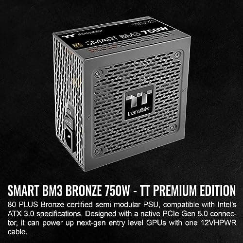Thermaltake Smart BM3 750W 80Plus Bronze ATX 3.0 & PCIE 5.0 Ready Semi-Modular Power Supply; 105°C/221°F Japanese Capacitor; 5 Year Warranty; PS-SPD-0750MNFABU-3