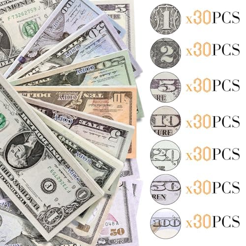 210 PCS Prop Money Number Learning Play Education Toys for Girls Boys,Develops Early Math Skills,Prop Money for Board Game, Moive, Magic