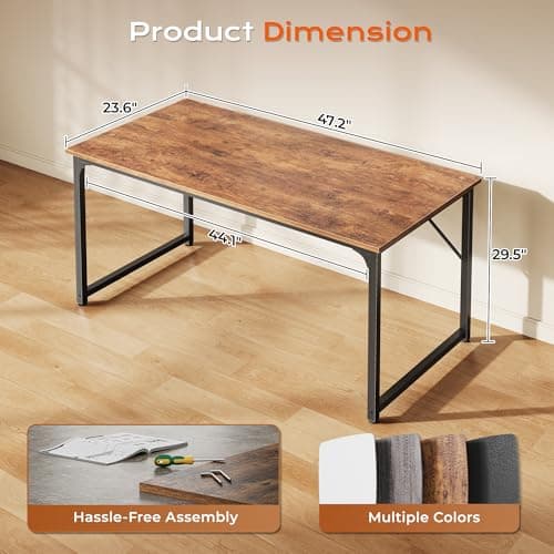 PRAISUN 47 X 24 Inch Computer Desk with Deeper Desktop, Gaming Office Writing Work Desk for Home Office, Study, Bedroom, Work from Home, Metal Frame, Rustic Brown