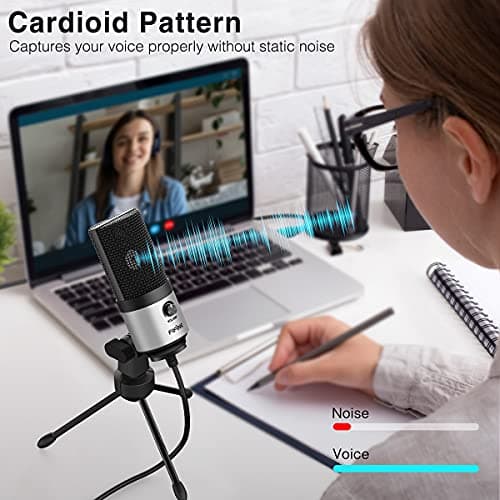 FIFINE USB Microphone for Zoom Video Meeting Online Class on PC Computer, Metal Condenser Desktop Mic with Gain Control for Windows and Mac, Silver - K669S