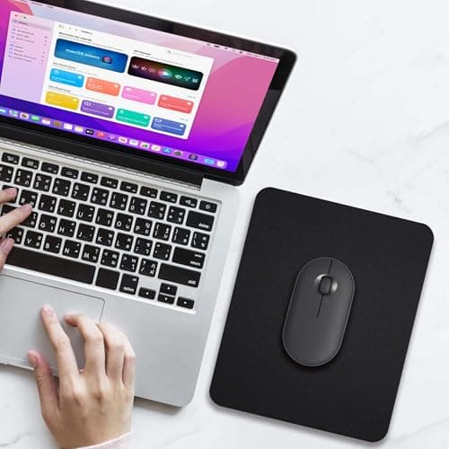 5 Pack Small Mouse Pad with Waterproof Surface, Basic Computer Mousepad for Desk, Compact Size 8.5 x 7 Inches, Non-Slip Rubber Base, Black