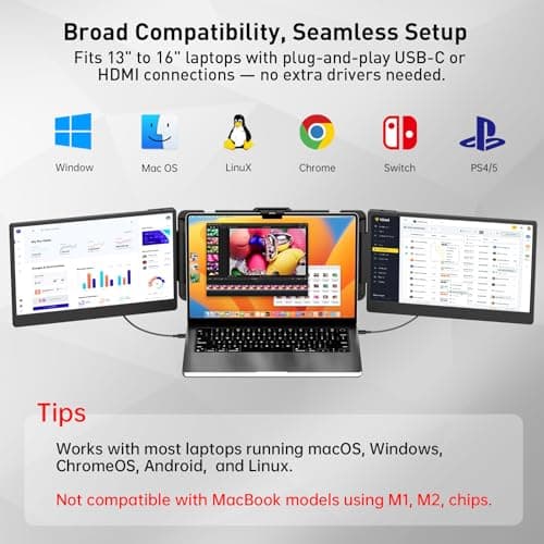 Laptop Screen Extender – 14" Portable Monitor for Laptop, Full HD 1080P IPS Display, USB-C & HDMI, Dual Speakers, 72% Color Gamut, for Work, Travel, Gaming