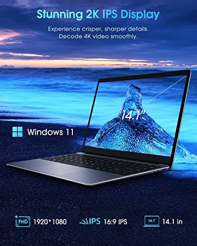 CHUWI HeroBook Pro 14.1'' Laptop, 256GB SSD 8GB RAM, Windows 11 Laptops, 2TB SSD Expand, Intel Celeron N4020(up to 2.8GHz), 2K FHD IPS Display, Ultra Slim, Mini-HDMI, 5G WiFi, USB3.0, Webcam,TF Card