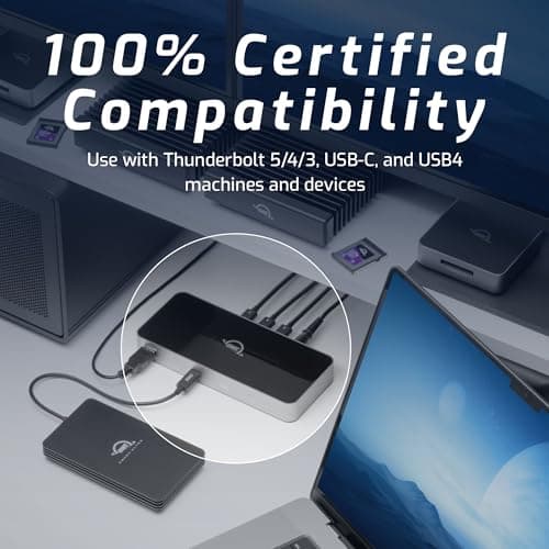OWC Thunderbolt 5 Hub, 3 x Thunderbolt 5 Ports, USB-A Port, Up to 80/120Gb/s, Up to 3 8k displays, 140 w Power & Charging, Compatible with Mac & PC, Thunderbolt 5/4/3, USB4 & USB-C