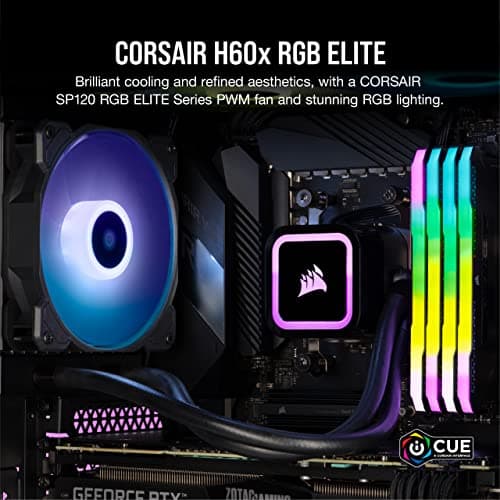 Corsair H60x RGB Elite Liquid CPU Cooler - 16 Dynamic RGBLEDs - SP120 Elite Series PWM Fan with AirGuide Technology - Intel® LGA 1700, 1200, 115X, 2066, AMD® AM5/AM4 Sockets - Black