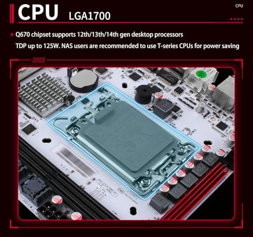 Q670 Pro 8-Bay Mini-ITX NAS Motherboard: LGA1700 for 12th/13th/14th Gen Intel CPUs, 8 SATA 3.0, 3 M.2 NVMe, 2.5G vPro NIC, Dual DDR5 Slots, USB3.2, Dual 4K@60Hz Display (Q670+ 2X SFF-8643)