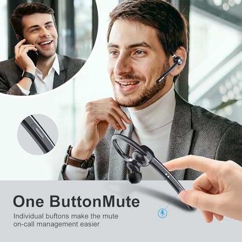 Bluetooth Headset, Wireless Bluetooth Earpiece With 400mAh Charging Case,150 Hours Talktime Hands Free Noise Canceling Headphones for iOS Android Cell Phone, Built-in Mic for Trucker, Office.