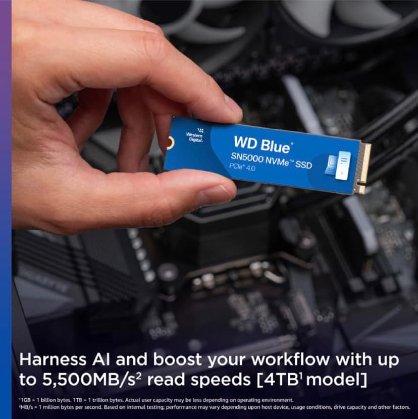 Western Digital 4TB WD Blue SN5000 NVMe Internal Solid State Drive SSD - PCIe Gen 4.0, M.2 2280, Up to 5,500 MB/s - WDS400T4B0E