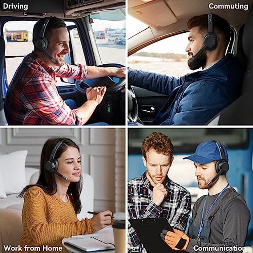 LEVN Trucker Headset, Trucker Bluetooth Headset with Noise Cancelling Microphone & Mute Button, Bluetooth Headsets V5.2 Multipoint for Work from Home/Cell Phone/Computer/Zoom/Teams/Truck Driver