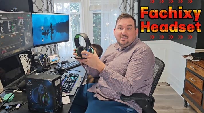 FC100 Gaming Headset with Microphone for PS4, PS5, Switch, Xbox, PC, Mac, Gamer Headset with RGB Light, Computer Headphones with Mic