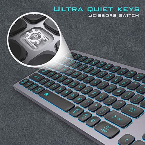 Aluminum Quiet Wired Keyboard Backlit- Slim Chiclet Keyboard Compatible with Apple iMac, MacBook, Mac and PC, USB Numeric Keypad RGB Lighted Key - Space Gray