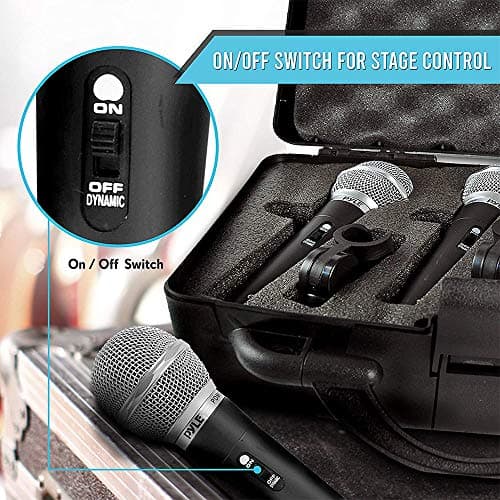 Pyle 3 Piece Professional Dynamic Microphone Kit Cardioid Unidirectional Vocal Handheld MIC with Hard Carry Case & Bag, Holder/Clip & 26ft XLR Audio Cable to 1/4'' Audio Connection (PDMICKT34),Black