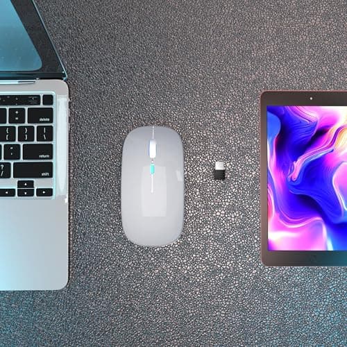 Wireless Bluetooth Mouse Rechargeable Laptop Mice with LED Use Portable(BT5.2 and USB 2.4G) Dual Mode Connection Silent Slim Computer Mouse for Laptop/iPad Tablet/Apple MacBook/PC(Silver)