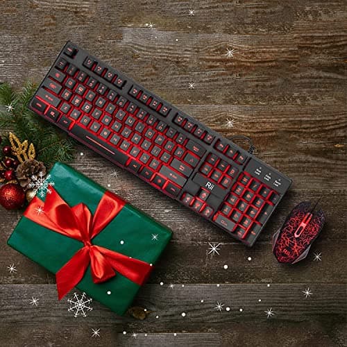 Rii Gaming Keyboard and Mouse Set, 3-LED Backlit Mechanical Feel Business Office Keyboard, Colorful Breathing Backlit Mouse for Working or Primer Gaming, Office Device (RK108)