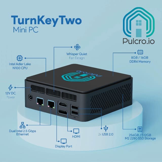 No OS | Pulcro TK Two Mini PC | N100 CPU, 16GB DDR4 RAM, 256GB M2 SSD, 4K HDMI+DisplayPort+USB Support, 4X USB, 2.5Gbps Ethernet, WiFi, BT