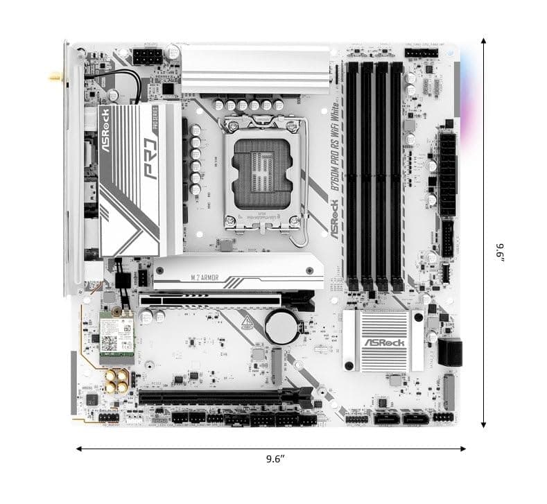 ASRock B760M Pro RS WiFi White Intel Micro ATX Motherboard DDR5 DIMM 7200 MHz 256 GB LGA1700 SATA3 6.0 Gb/s LED M.2