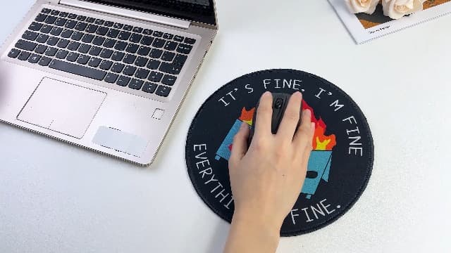 Dumpster on Fire Round Mouse Pad 8.6 x 8.6 Inch, Cute Funny Mousepad for Laptop Gaming, Stitched Edge Non-Slip Rubber Base, Home Office Decor Desk Accessories, It's Fine I`m Fine Everything is Fine