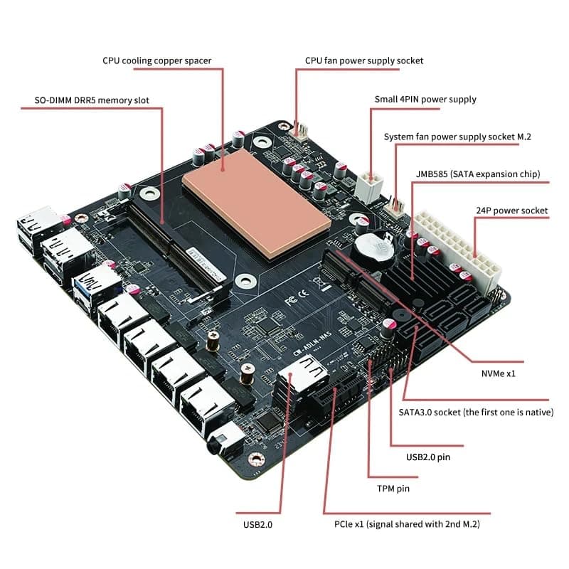 I3-N305 Industrial Motherboard NAS 8 Cores 8 Threads Low Power Processor 4x2.5G i226 Network M.2 Slot 6xSATA DP HDMI 2.0 PCIE ×1