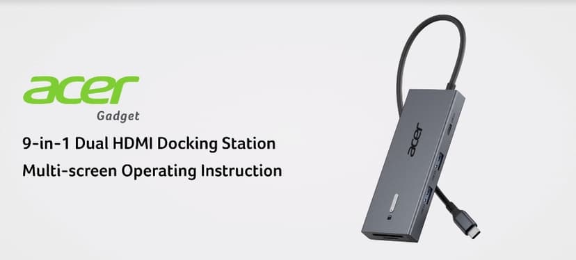 Acer USB C Docking Station Dual HDMI Monitor, Laptop Multiport Adapter with 4K HDMI, USB A&C 3.0 Ports, SD/Micro SD, 100W PD Charging, USBC Dock Compatible with Mac/Acer/Dell XPS/HP/Surface etc