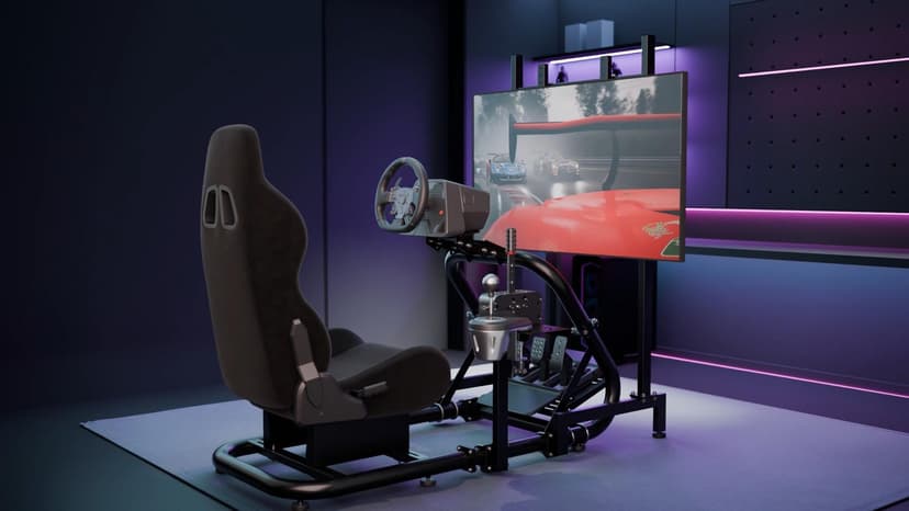 Supllueer Racing Sim Cockpit with Ergonomic Seat&Monitor Stand Fit for Logitech/Fanatec/Thrustmaster G27 G923 G920,50mm Large Round Tube Driving Simulator Stand, No Steering Wheel/Shift/Pedal/TV