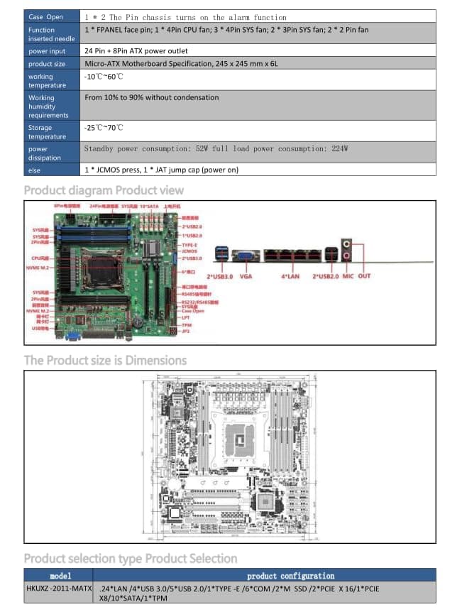 X99 NAS Motherboard Slot 10xSATA 2*M.2_ NVME PCIE X16 ×2 LGA2011-3 for NAS Router Sever 4x2.5GbE I226 DDR4 RAM Memory VGA Support Turbo PCIE 24 * 24cm