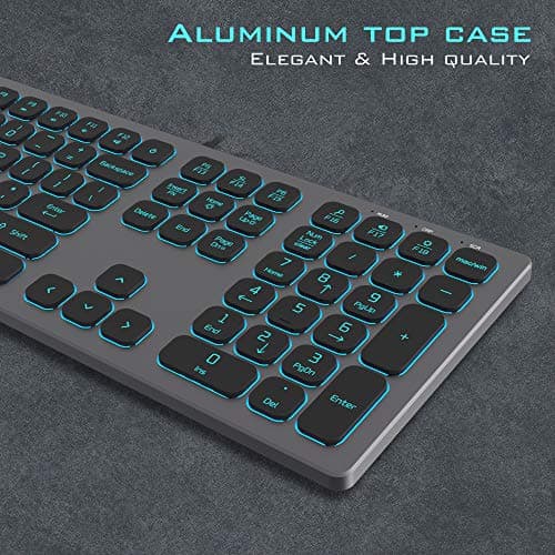 Aluminum Quiet Wired Keyboard Backlit- Slim Chiclet Keyboard Compatible with Apple iMac, MacBook, Mac and PC, USB Numeric Keypad RGB Lighted Key - Space Gray