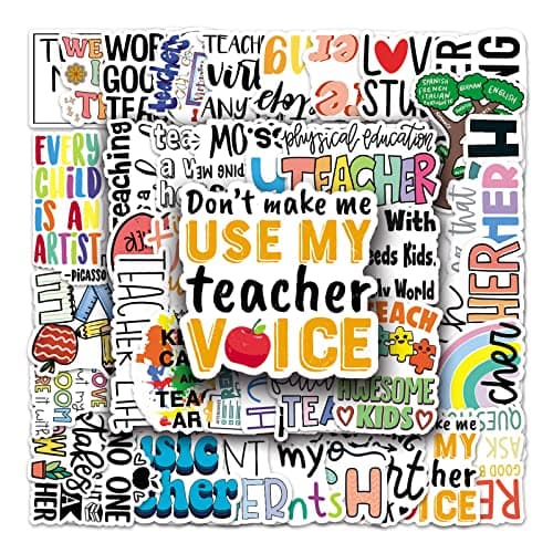 100 PCS Teacher Stickers, Vinyl Waterproof Teachers Day Gift Card Stickers for Water Bottles, Laptop, Notebook, Cell Phone, Luggage