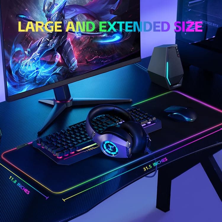 RGB Gaming Mouse Pad,Large Mouse Pad,13 Colors Led Light RGB PC Gaming Desk Mat, Non-Slip Rubber Based with Waterproof Coating Big Mouse Pad 31.5X11.8 in