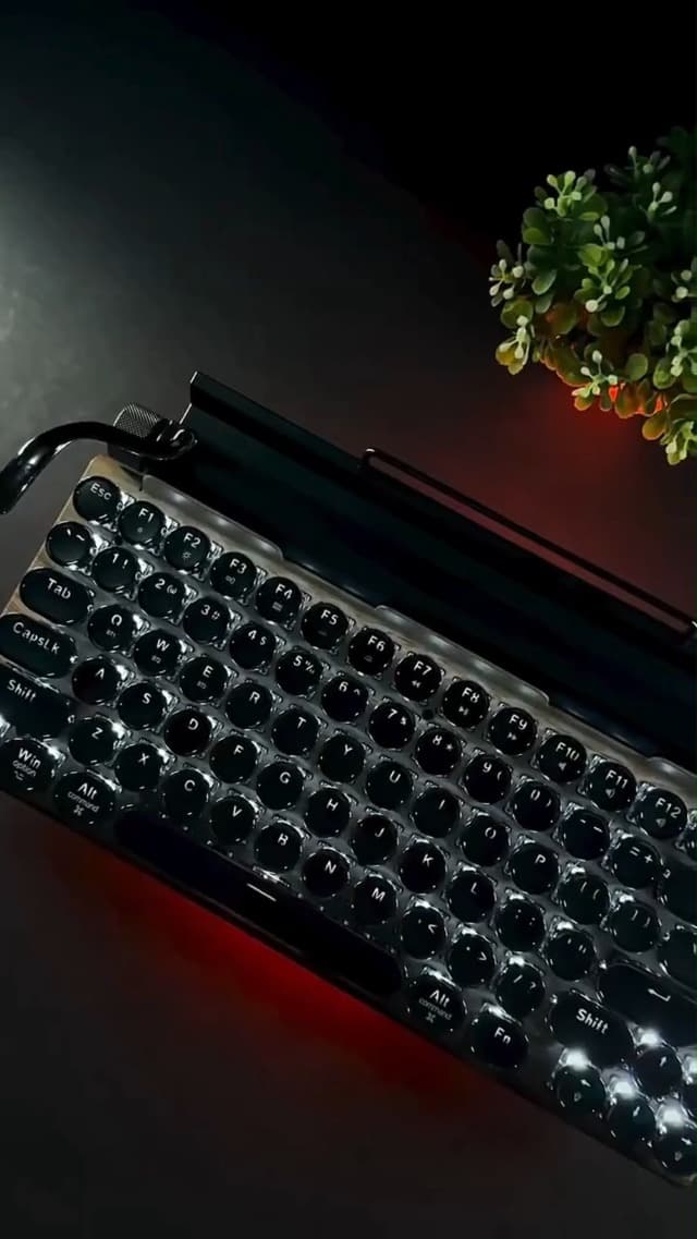 Retro Typewriter Wireless Mechanical Gaming Keyboard, Bluetooth 5.0 Office Computer Vintage Keyboards 83-Key Blue Switches Punk Round Keycap, LED Backlight, Compatible with PC/Laptop/Pad/Phone, Wood