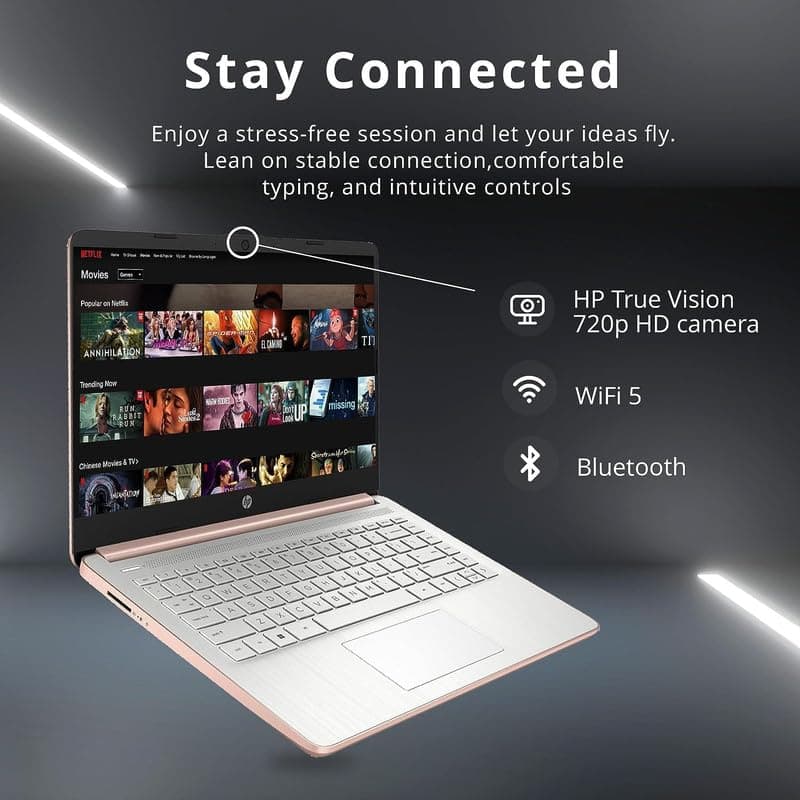 HP 2024 Premium 14" Micro-Edge Portable Laptop Student Business, Intel Quad-Core N4120, 4GB RAM, 192GB (128GB eMMC+ 64GB Card), WiFi, Windows 11S + 1 Year Office 365, MarxsolAccessory Rose Gold
