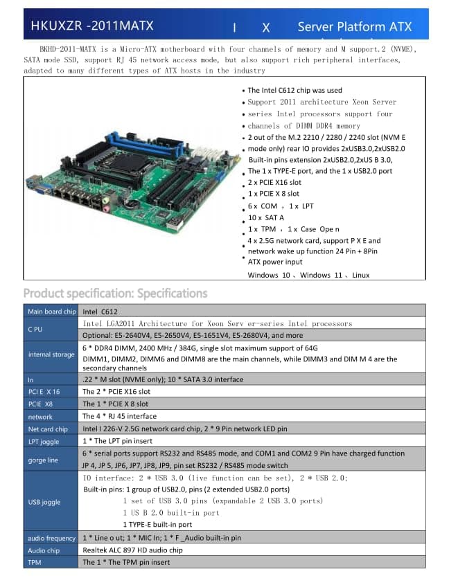 X99 NAS Motherboard Slot 10xSATA 2*M.2_ NVME PCIE X16 ×2 LGA2011-3 for NAS Router Sever 4x2.5GbE I226 DDR4 RAM Memory VGA Support Turbo PCIE 24 * 24cm