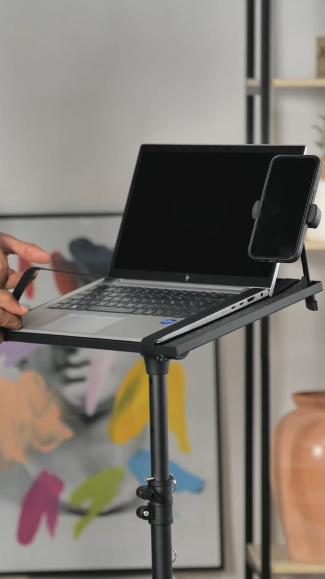Projector Stand Tripod from 23" to 46", Laptop Tripod Stand Height Adjustable with Gooseneck Phone Holder, Laptop Floor Stand for Office, Home, Stage, Studio, DJ Racks Holder Mount