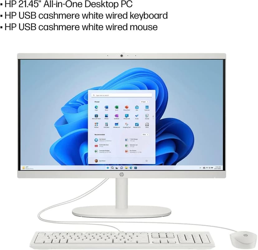 HP 2025 All-in-One Desktop PC, 21.5" FHD Display, Intel Celeron J4025 Processor, 32 GB RAM, 1 TB SSD, Wired Keyboard & Mouse, 720P Webcam, Wi-Fi 6, HDMI, Bluetooth, Windows 11 Pro, w/Accessories