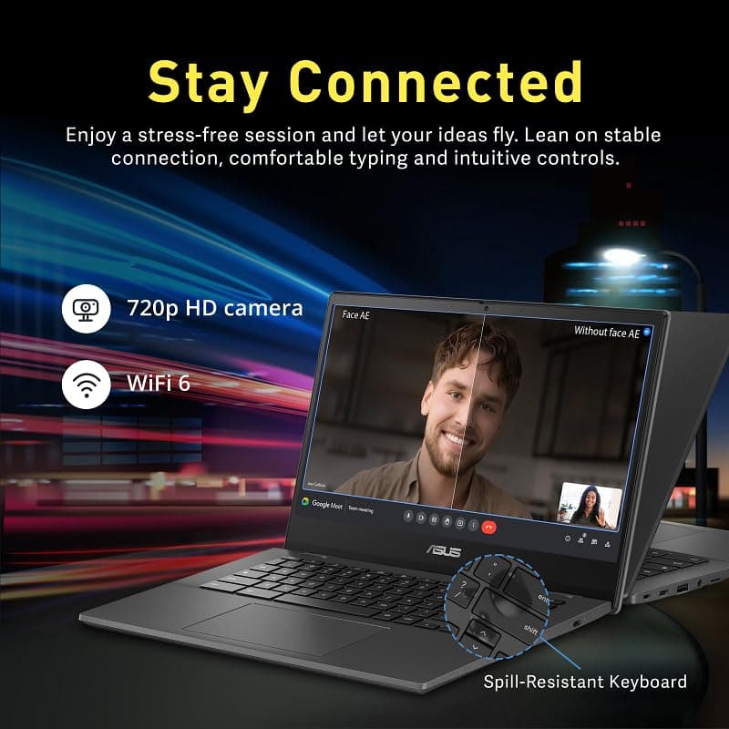 ASUS Chromebook 14" FHD Anti-Glare Laptop, MediaTek Kompanio 520, 4GB LPDDR4X, 64GB eMMC, Webcam, WiFi 6, Bluetooth, Chrome OS, Gravity Gray, CM1402CM2A-M8186