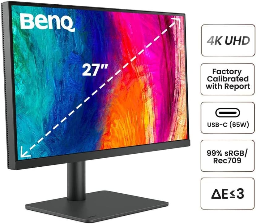 BenQ PD2705U Mac-Ready Monitor 27" 4K UHD | IPS | DeltaE ≤3 | ICC Sync | Calibration Report | Uniformity | HotKey Puck | Ergonomic | DisplayPort | USB-C (65W) | USB Hub,Black